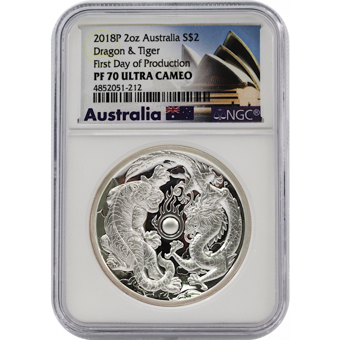 2018 Dragon and Tiger 2 Oz Silver - Perth Mint - NGC Proof 70 - CoinsTV