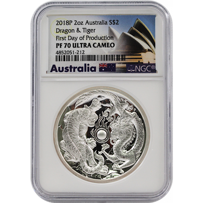 2018 Dragon and Tiger 2 Oz Silver - Perth Mint - NGC Proof 70 - CoinsTV