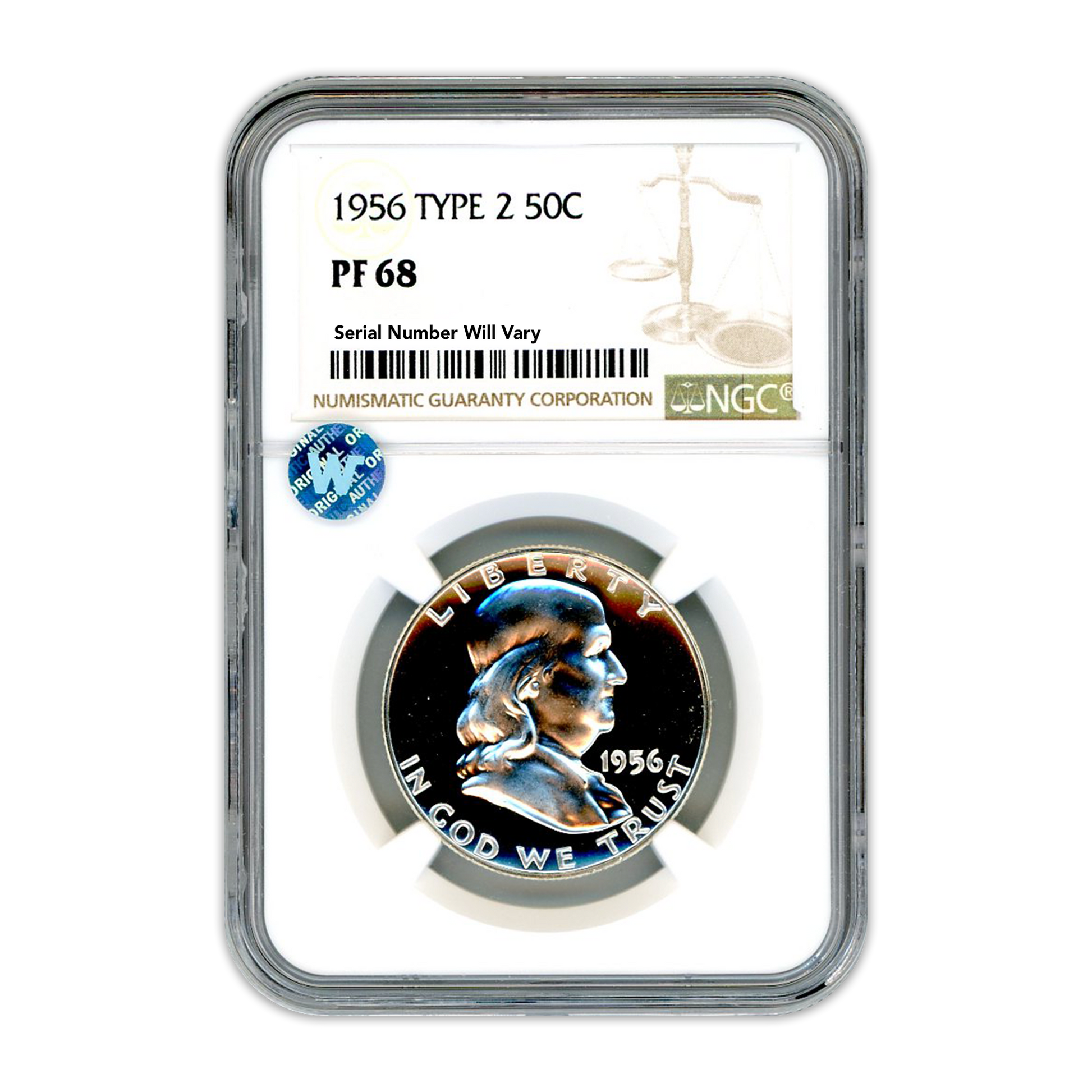 1956 Franklin Silver Half Dollar - Type 2 - NGC PF68 Sight White - CoinsTV