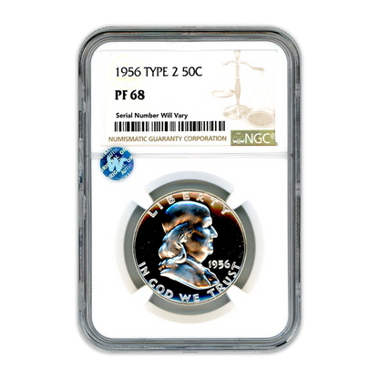 1956 Franklin Silver Half Dollar - Type 2 - NGC PF68 Sight White - CoinsTV