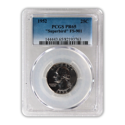 1952 Washington Silver Quarter Philadelphia - FS 901 Superbird  - PCGS PR65 - CoinsTV