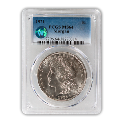 1921 Morgan Silver Dollar Philadelphia - PCGS MS64 Sight White - CoinsTV