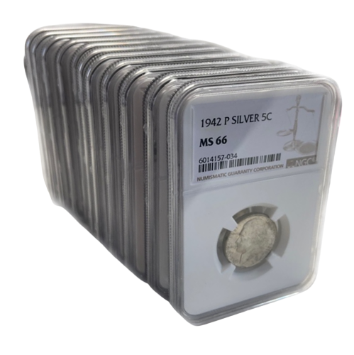 1942 - 1945 11 Coin War Nickel Set NGC MS66