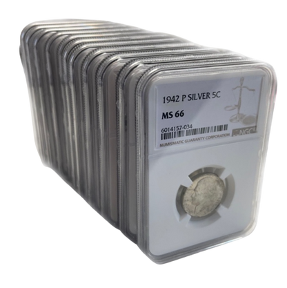 1942 - 1945 11 Coin War Nickel Set NGC MS66